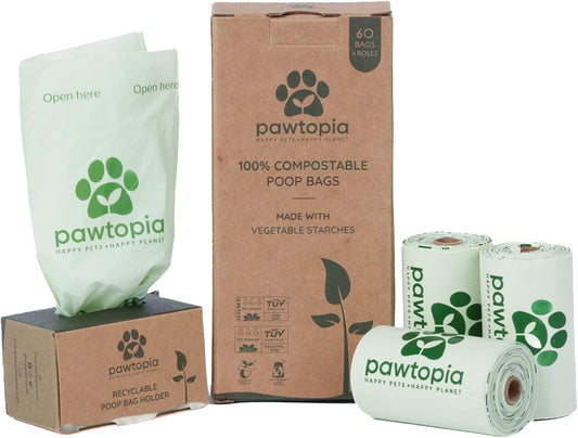 Biodegradable Dog Poop Bags, 60 Count, Certified Home Compostable, Leak-Proof, Easy Open, Standard Size, Supports Sustainable Living - Pet Explorer