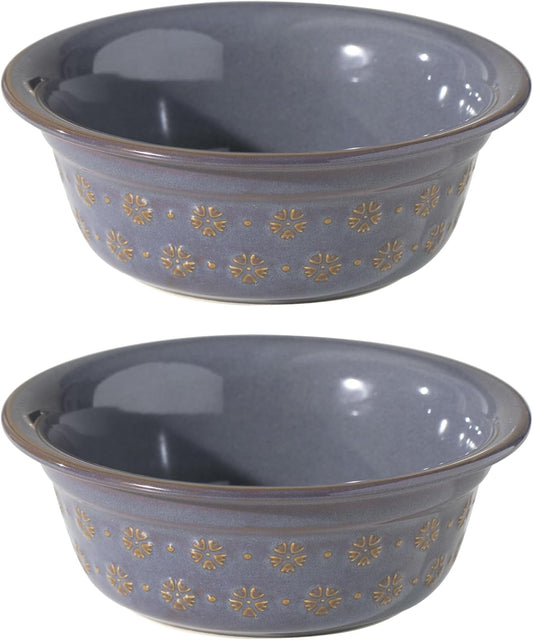 5.5inch Ceramic Set of 2 Dog and Cat Bowls, 2pcs Basic Food and Water Dishes for Puppy, Kitty, Wide Opening Rounded Edge (2 Bowls, Reactived Glaze -Grey) - Pet Explorer