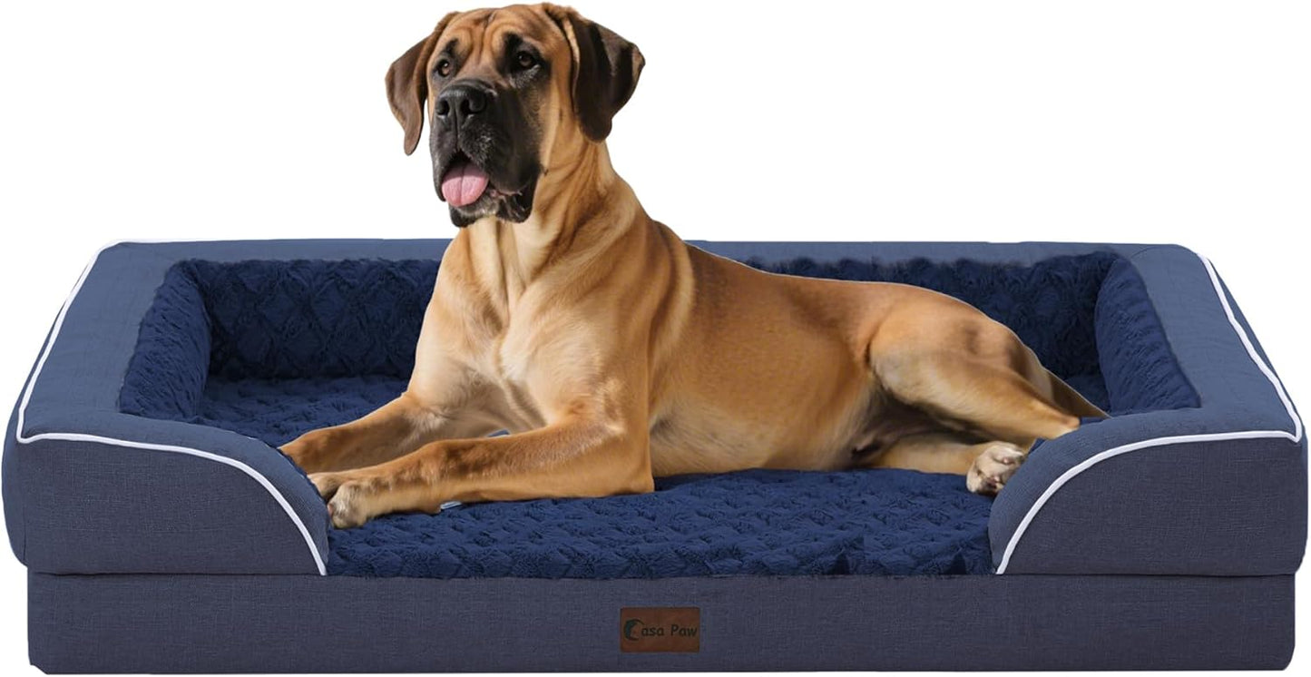 Orthopedic XXL Dog Bed for Extra Large Dogs, Waterproof Memory Foam Dogs Bed with Sides, Egg-Crate Foam and Non-Slip Bottom Big Dog Couch Bed with Washable Removable Cover(XX-large,Navy Blue) - Pet Explorer
