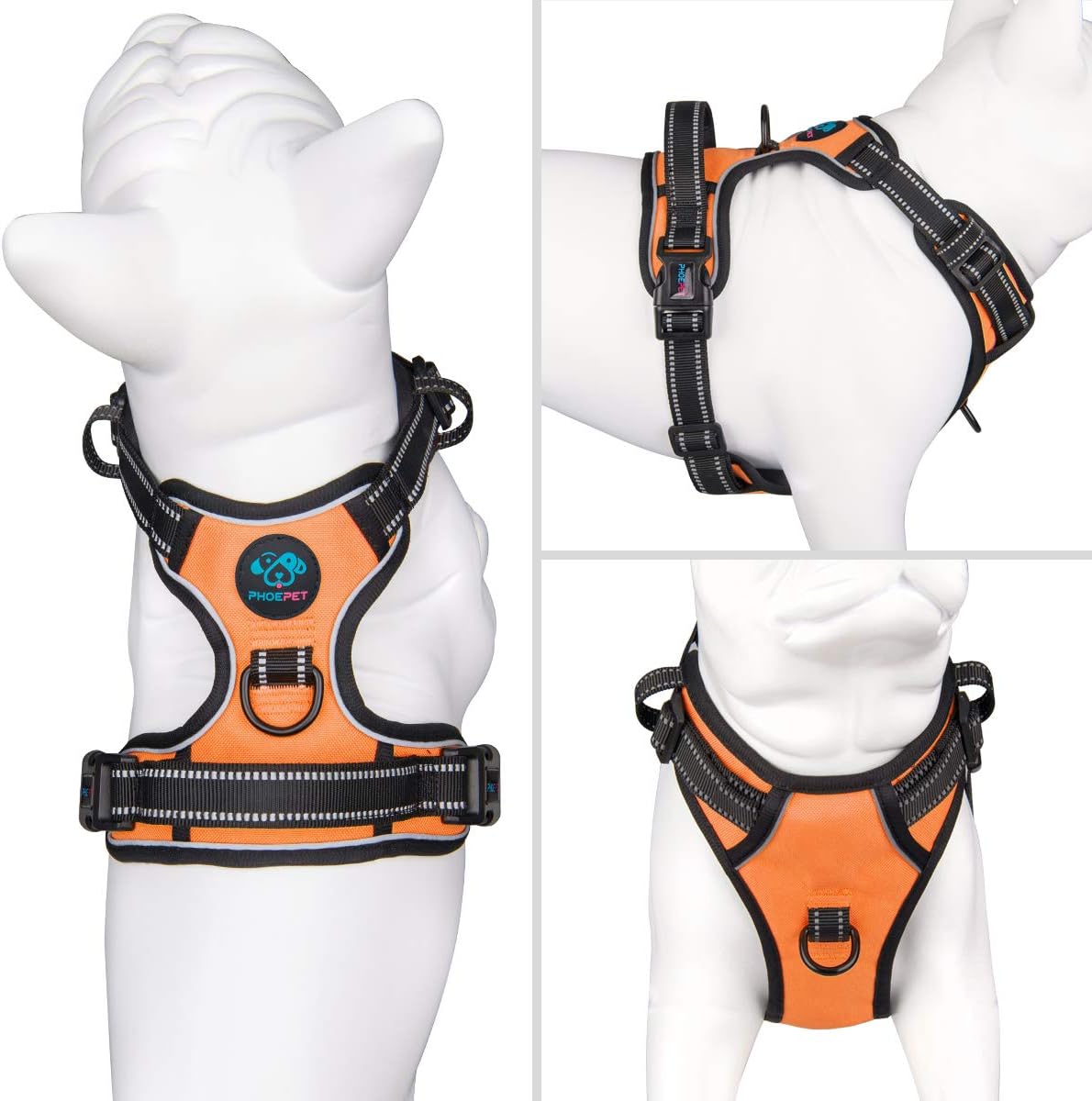 PHOEPET No Pull Dog Harnesses for Small Puppies Reflective Adjustable Front Clip Vest with 2 Metal Leash Clips and Soft Handle(XS, Orange) - Pet Explorer