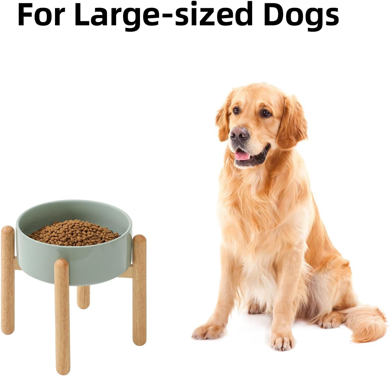 Ceramic 8.2inch Raised Dog Bowl with Stand for Large - Breed Dogs, Pet Food and Water Feeder(Single Bowl with Stand - Light Green) - Pet Explorer