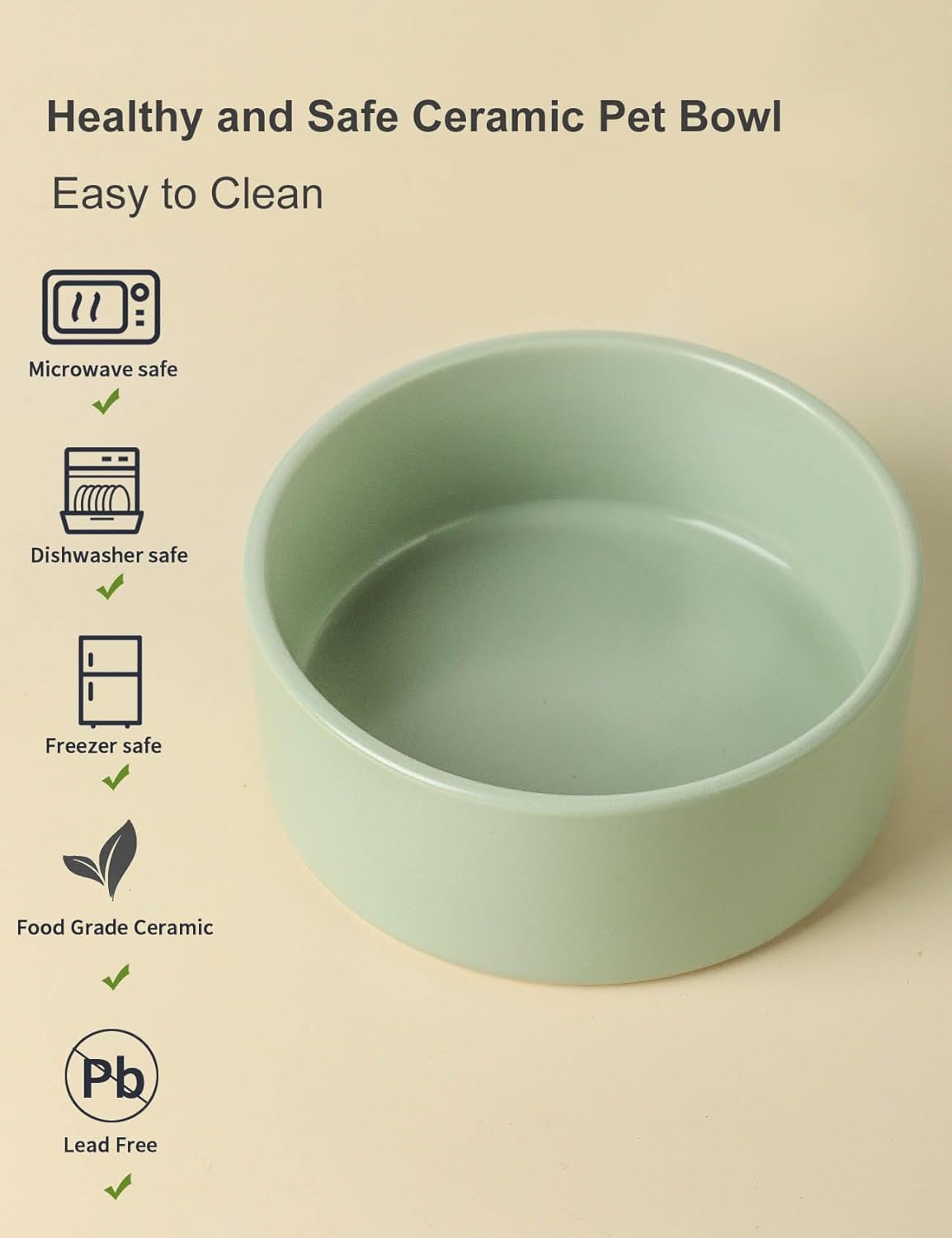 UBEE Ceramic Dog Bowl Set of 2, 5.1 inch Dog Dish Cat Food Bowl for Small Dogs and Large Cat, Pet Food Water Dish Feeding, Sage Green - Pet Explorer