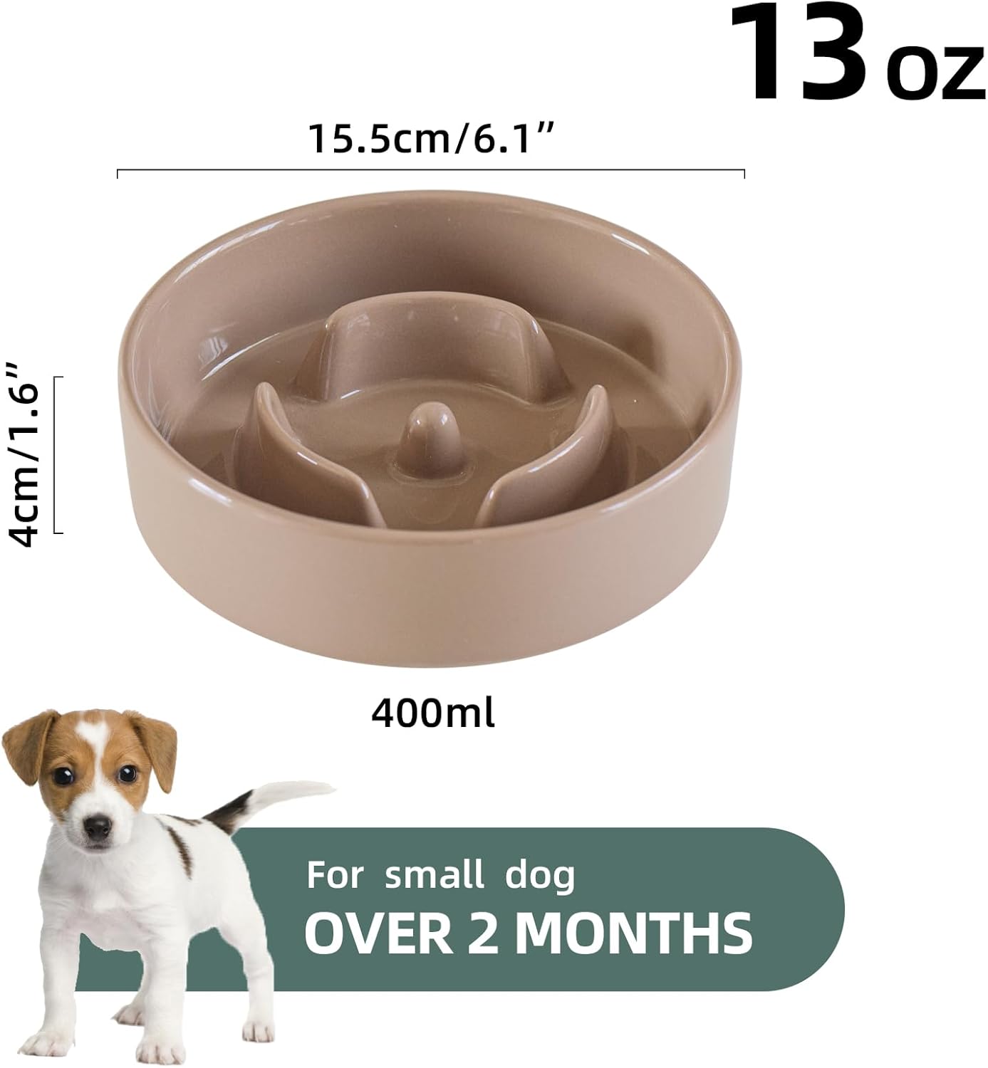 6.1inch Dog Bowl Slow Feeder Ceramic for Small Dog, Pet Slow Feeder, Stop Bloat, Preventing Choking(Single Bowl-Brown Coffee) - Pet Explorer
