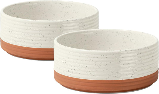 Ceramic 5.1inch Set of 2 Dog and Cat Bowls for Puppy, Kitty, Cats, 2pcs Anti-Slip Food and Water Pet Feeder(2 Bowls, Vanilla White) - Pet Explorer