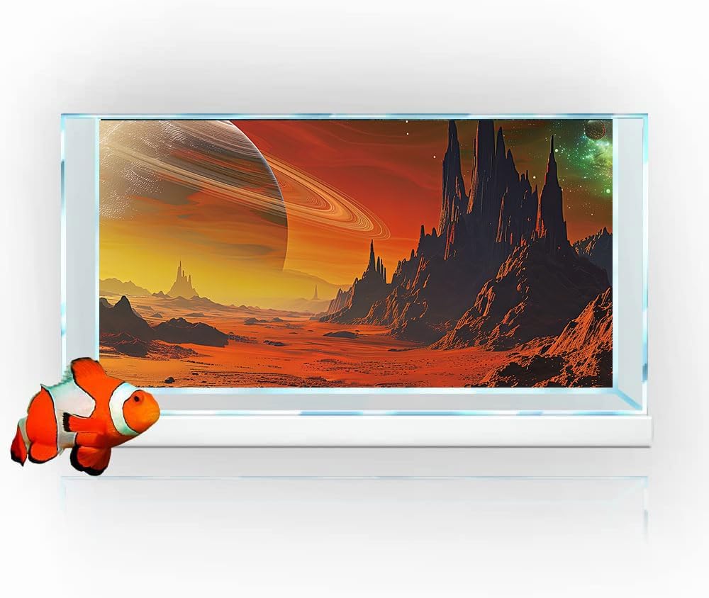 Cosmic Mars Aquarium Background,Galaxy Cool Parallel Space Themed Fish Tank Background, Tropical Desert Terrarium Background 36X18IN with 8 EVA Double-Sided Tape - Pet Explorer