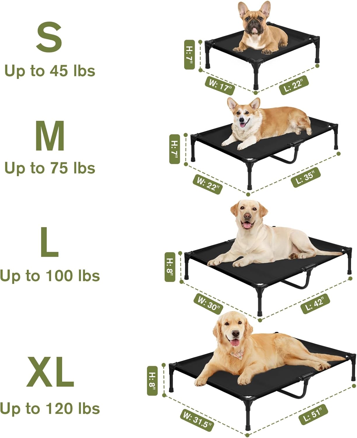 Elevated Dog Bed 42 Inch - Breathable Raised Pet Bed for Large Dogs, Waterproof Dog Cot Bed Easy to Assemble, Durable Portable Pet Cot with Non-Slip Feet, Black - Pet Explorer
