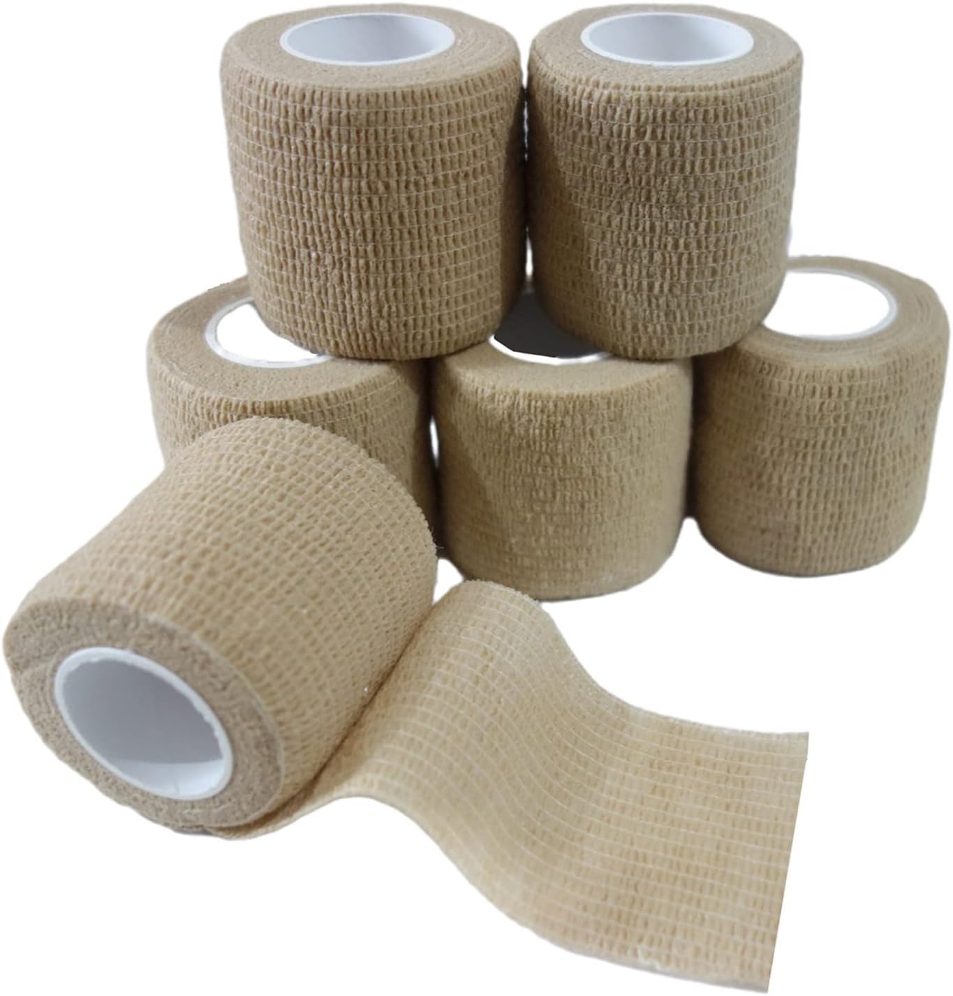 6 Pack 2" x 5 Yards Self Adhesive Bandage Wrap Breathable Cohesive Vet Wrap for Pets, Elastic Self-Adherent Tape for Sports, Wrist, Ankle (Skin Color) - Pet Explorer