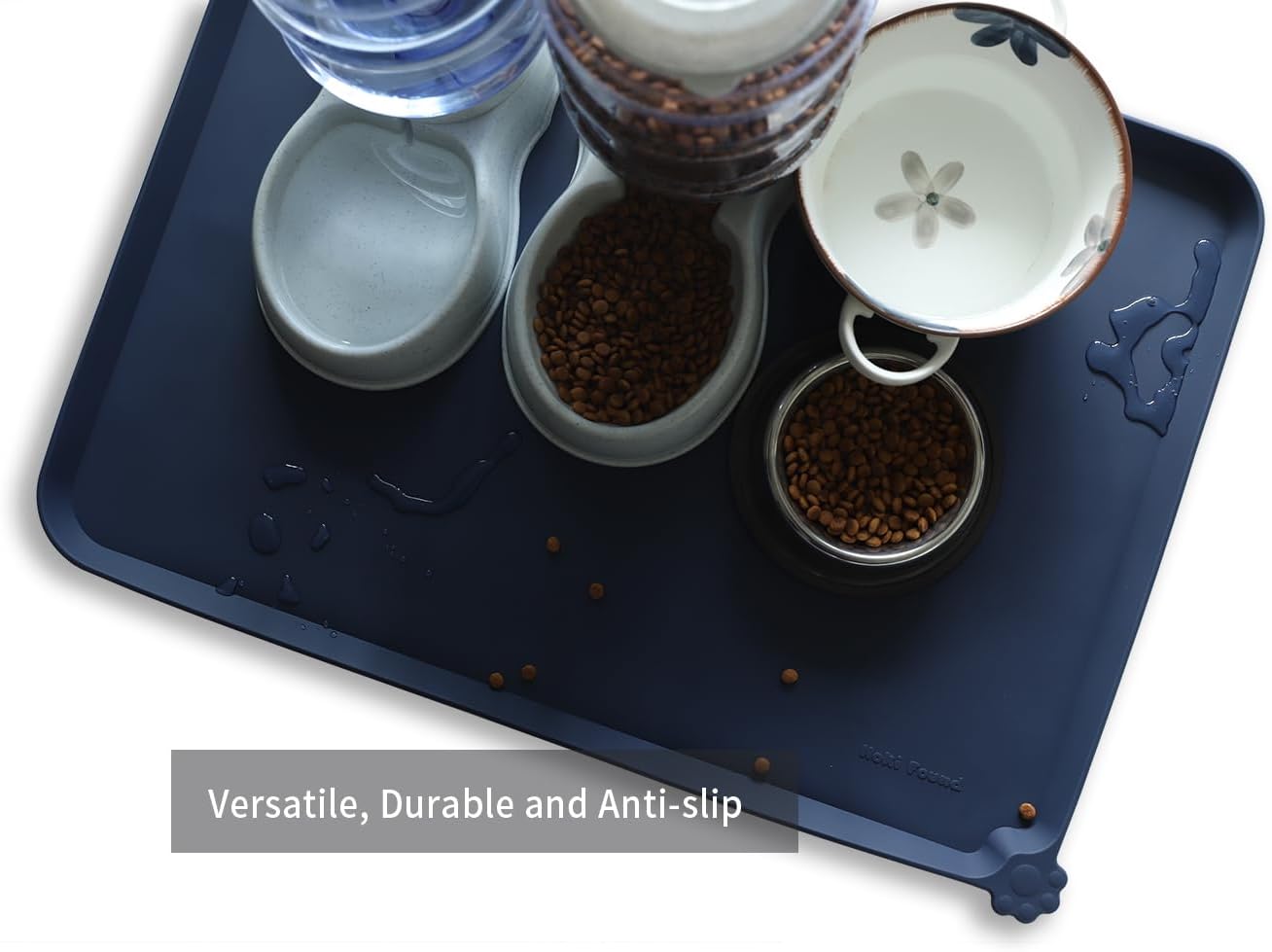 Hoki Found X-Large Silicone Pet Feeding Mats - Non Slip Dog Cat Bowl Mats - Waterproof, Suitable for Carpet - French Navy - Pet Explorer
