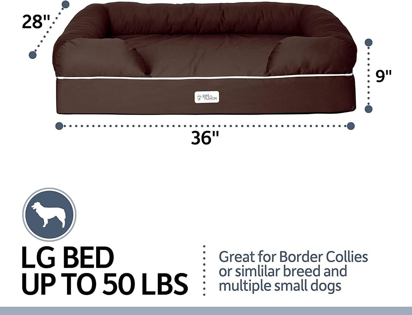 PetFusion Ultimate Dog Bed, Orthopedic Memory Foam, Multiple Sizes and Colors, Medium Firmness Pillow, Waterproof Liner, YKK Zippers, Breathable 35% Cotton Cover - Pet Explorer