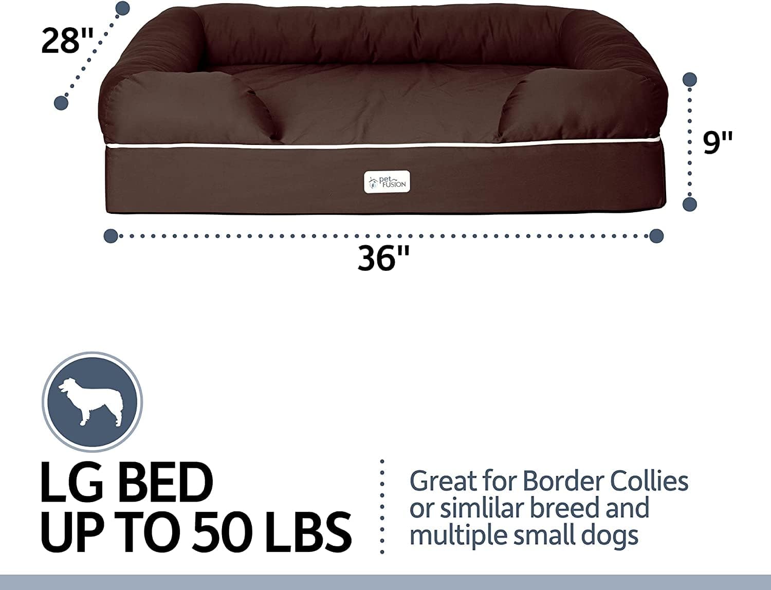 PetFusion Ultimate Dog Bed, Orthopedic Memory Foam, Multiple Sizes and Colors, Medium Firmness Pillow, Waterproof Liner, YKK Zippers, Breathable 35% Cotton Cover - Pet Explorer