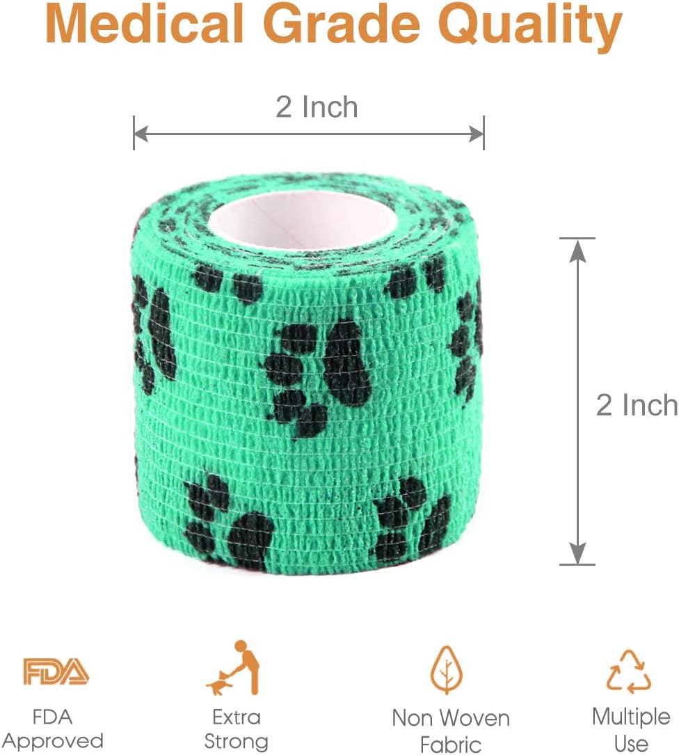 AUPCON Vet Wrap Cohesive Bandages Bulk Self Adhesive Bandage Wrap Self Adherent Wrap Non-Woven for Dogs Pet Animals & Ankle Sprains & Swelling 2 Inch x 5 Yards (2 Inch Claw) - Pet Explorer