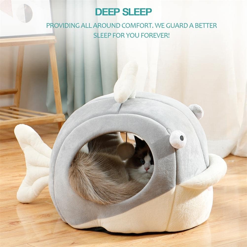 Lcybem Cat Beds for Indoor Cats - Cat Bed Cave with Removable Washable Cushioned Pillow, Calming Cozy Soft Cat Cave, Cute Friendly Dolphin Cat Houses for Indoor Cats No Deformation Pet Bed, L - Pet Explorer