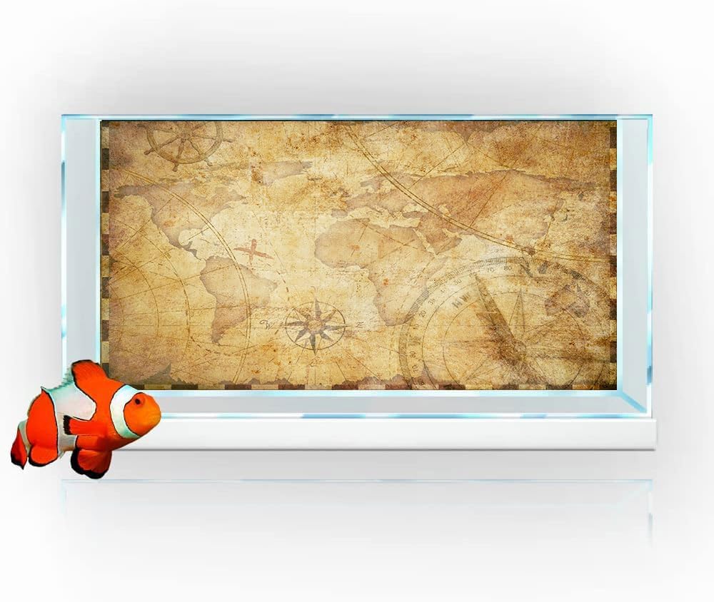 24X12IN Retro Old Travel World Map Terrarium Background, Art Parchment Pirate Treasure Map Reptile Habitat Background with 10EVA Double-Sided Tape - Pet Explorer