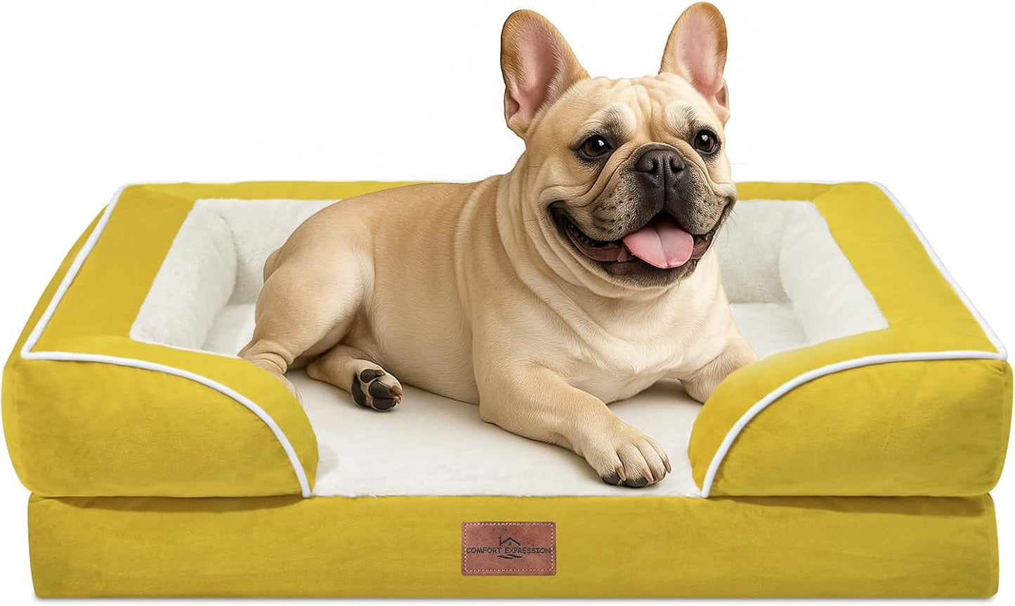 Comfort Expression Small Dog Beds Waterproof Orthopedic Foam Dog Sofa Beds for Medium Dogs Comfy Pet Bed with Washable Removable Cover & Non-Slip Bottom(Small,Spicy Mustard) - Pet Explorer