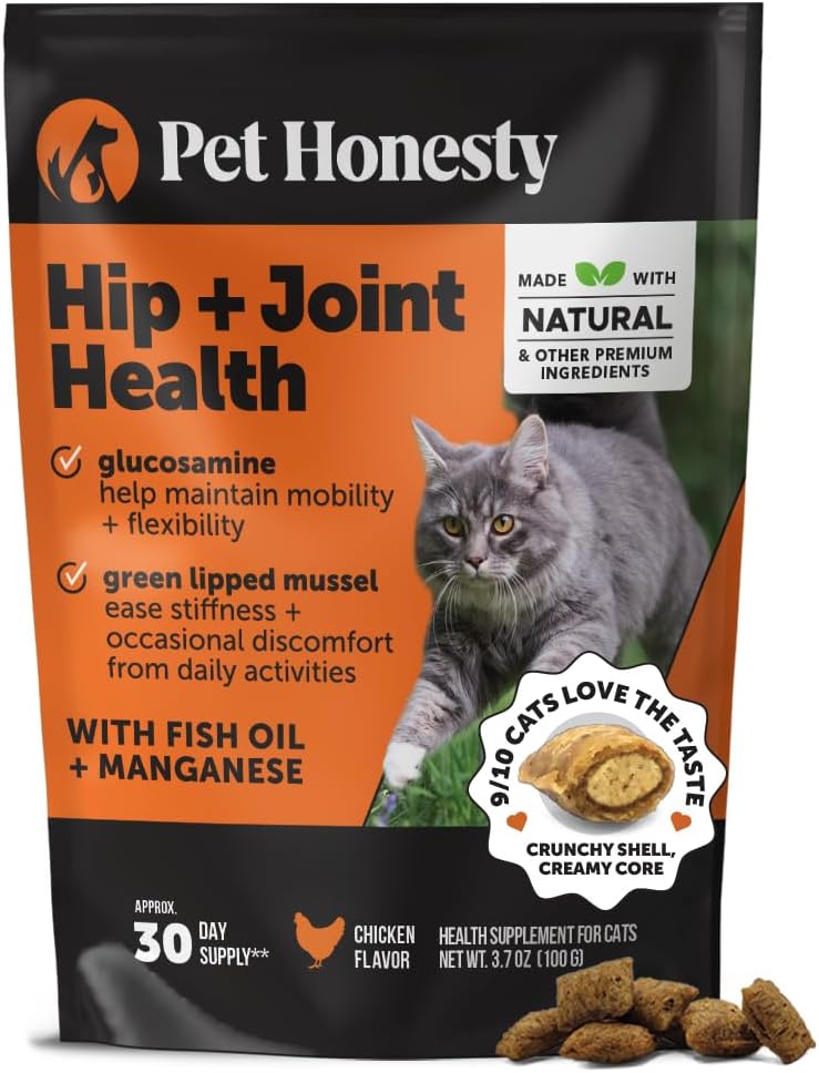 Cat Hip & Joint Health Crunchy & Creamy Chews - Cat Joint Support Supplement with Glucosamine, Health Supplies & Hip Support for Indoor & Outdoor Cats (Chicken 30-Day Supply) - Pet Explorer