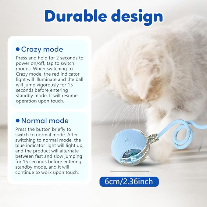 Smart Interactive Cat Toy Ball with Auto Obstacle Avoidance, 2 Mode Rolling Rechargeable Toy to Relieve Boredom, Quiet Durable Toy for Indoor Cats (Yellow)