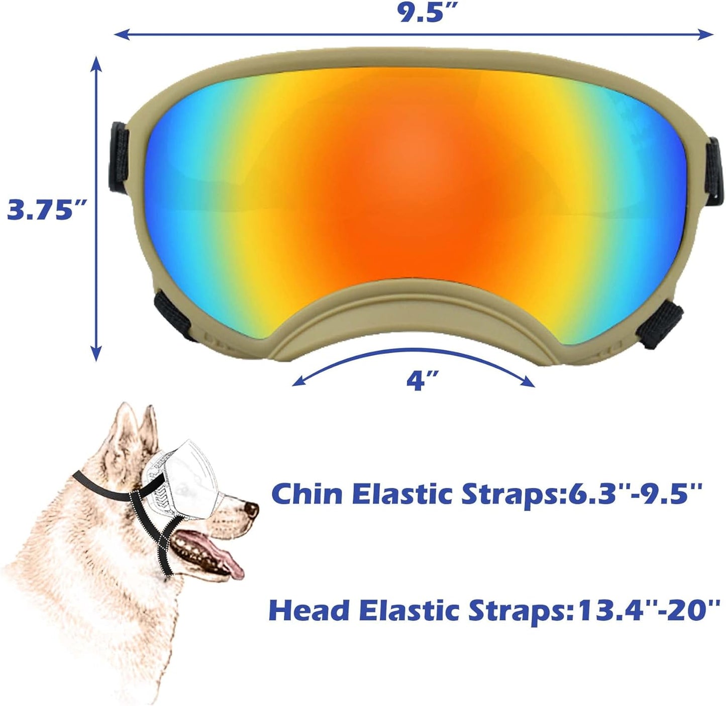 Large Dog Sunglasses with Adjustable Strap UV Protection, Winproof Puppy Sunglasses, Suitable for Medium-Large Pet Glasses, Dogs Eyes Soft Goggles, Khaki Colours - Pet Explorer