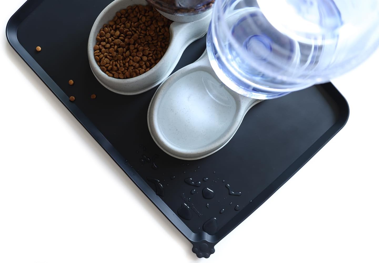 Hoki Found Large Silicone Pet Food Mats Tray - Non Slip Dog Cat Bowl Mats Placemat - Pet Feeding Mat - Pet Water Mats for Floors- Waterproof Dog Cat Food Mats - Black - Pet Explorer
