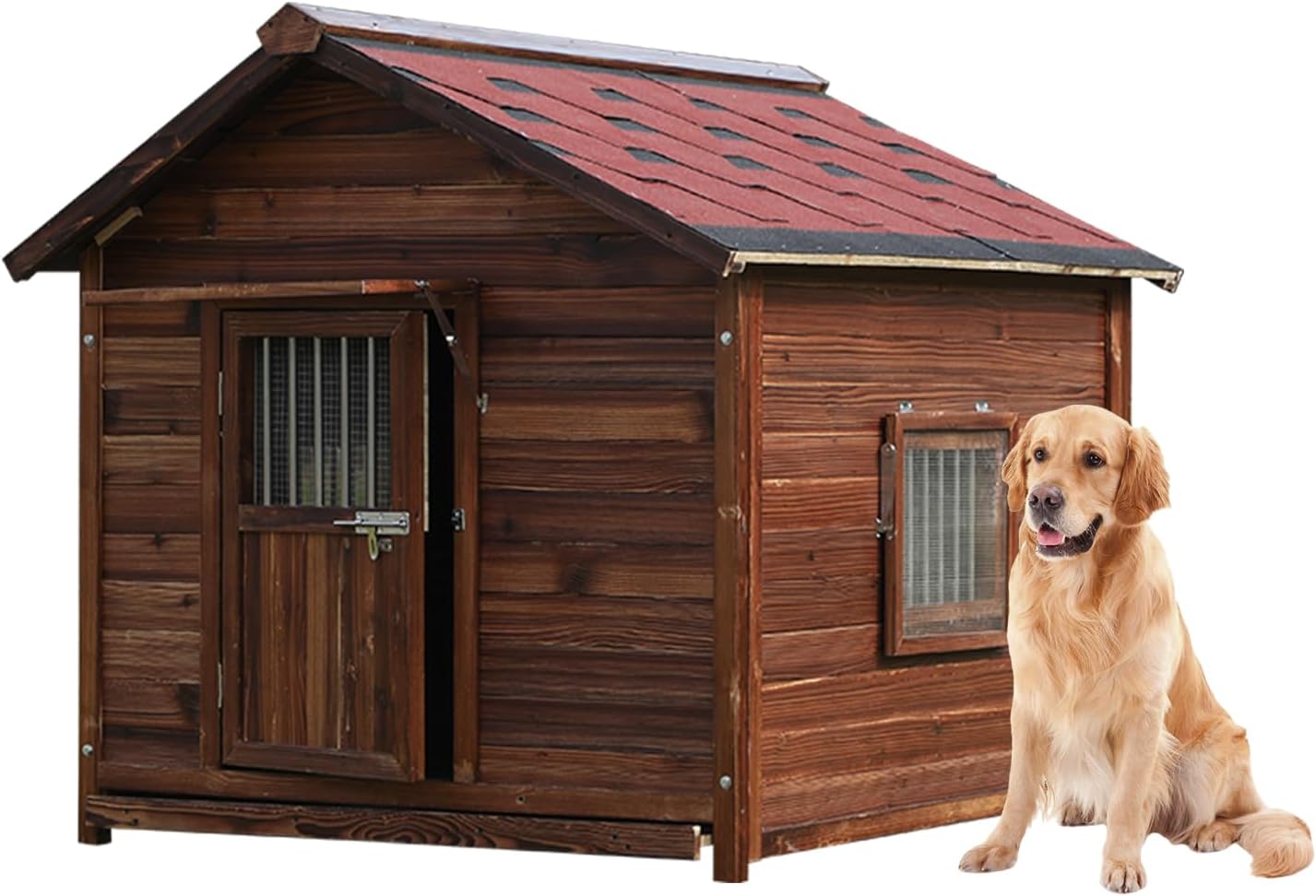 Extra Large Dog House Outdoor Made of Solid Pine Wood, Warm Doghouse, Dog House with Elevated Floor for Large Dogs, (Wood, 4XL) - Pet Explorer