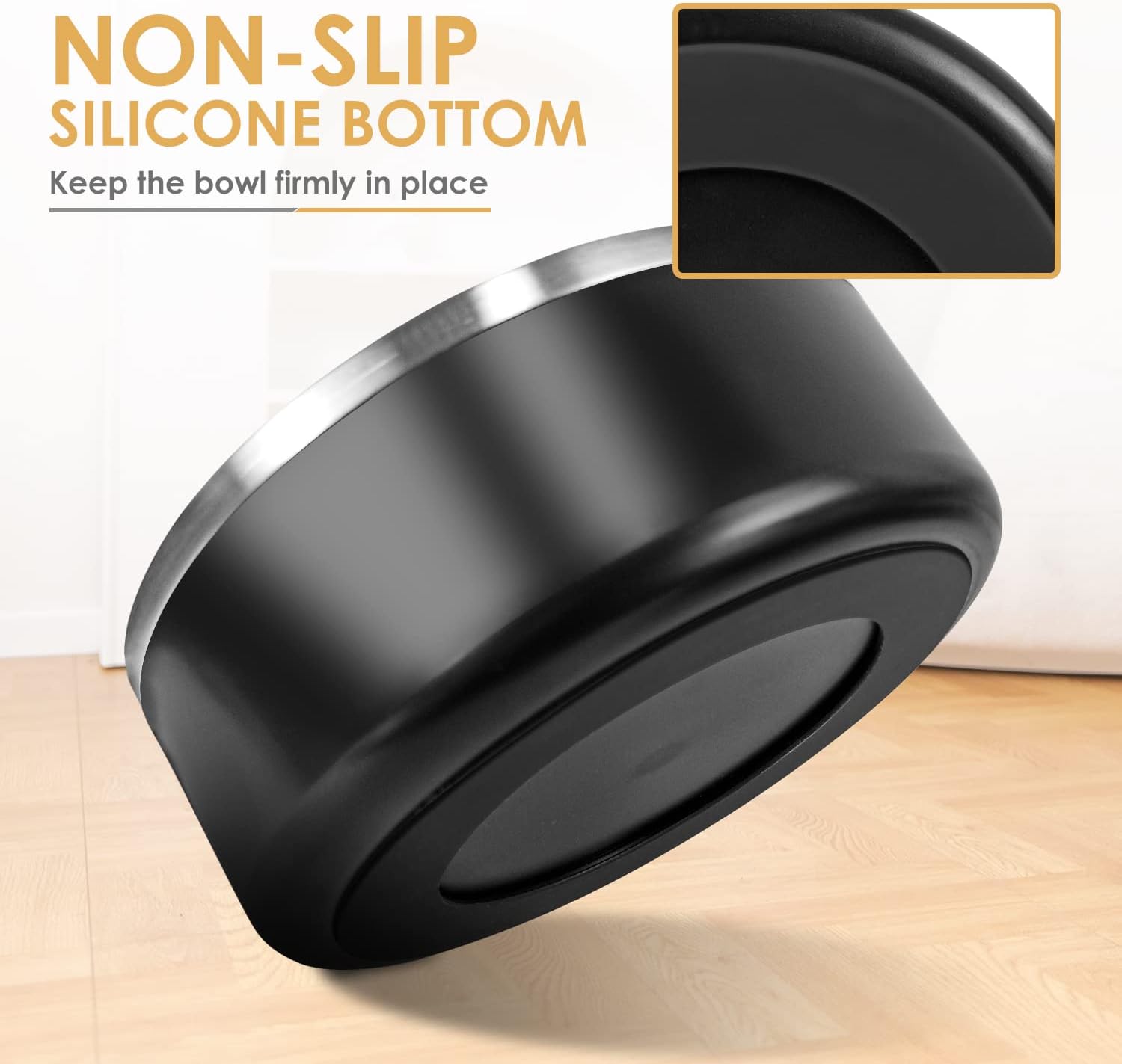 IKITCHEN Dog Bowl for Food and Water, 40 Oz Stainless Steel Pet Feeding Bowl, Durable Non-Skid Double Wall Insulated Heavy Duty with Rubber Bottom for Medium Large Sized Dogs (40 Ounces/5 Cup, Black) - Pet Explorer