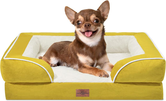 Comfort Expression Small Dog Beds Waterproof Orthopedic Foam Dog Sofa Beds for Small Dogs Comfy Pet Bed with Washable Removable Cover & Non-Slip Bottom(X-Small,Spicy Mustard) - Pet Explorer