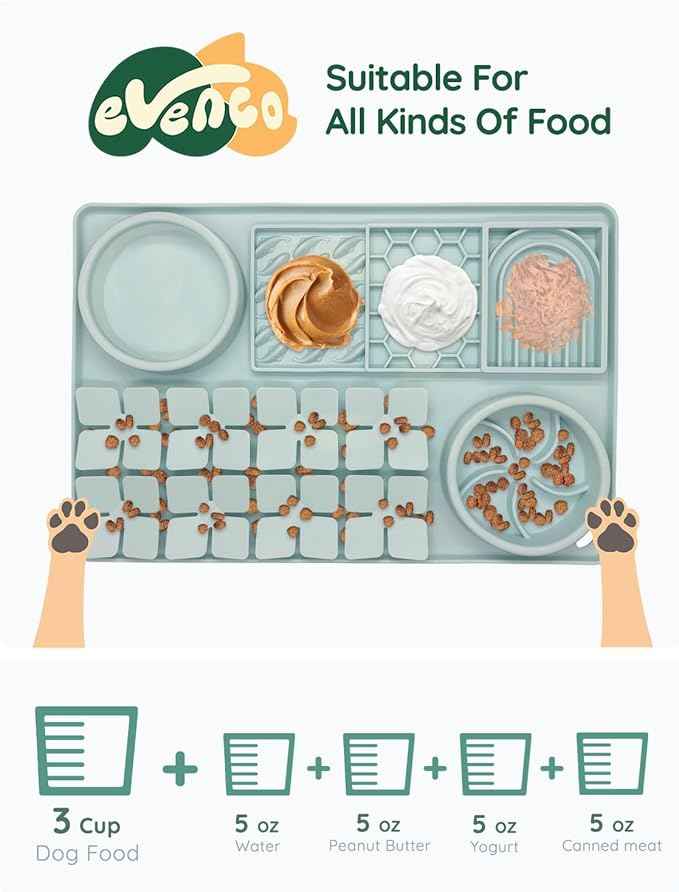 Slow Feeder Bowl, Silicone Lick Mat with Suction Cups for Dog Cat, Snuffle Mat for Pet Smell Training, Puzzle Toys for Bored Puppy,Interactive Sniff Mat for Slow Eating & Keep Busy, Mint Green