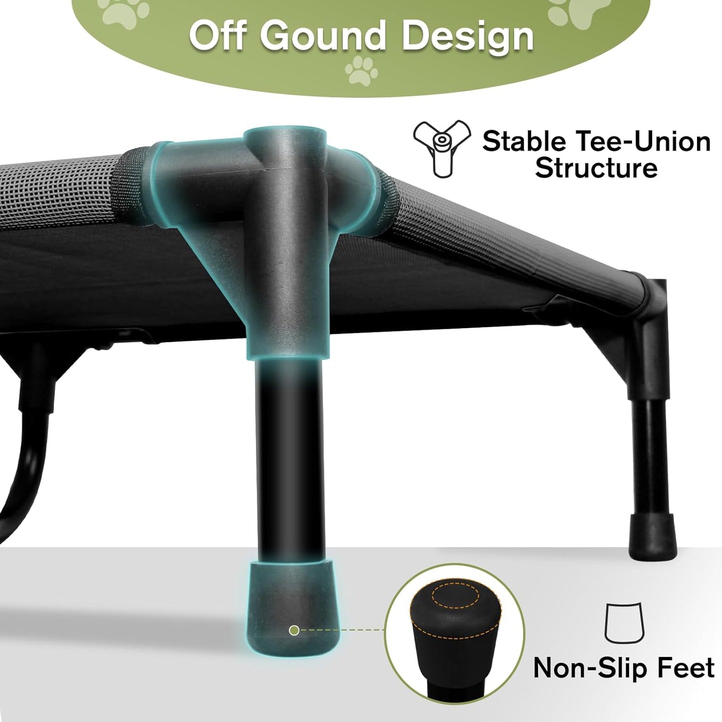 Elevated Dog Bed 42 Inch - Breathable Raised Pet Bed for Large Dogs, Waterproof Dog Cot Bed Easy to Assemble, Durable Portable Pet Cot with Non-Slip Feet, Black - Pet Explorer