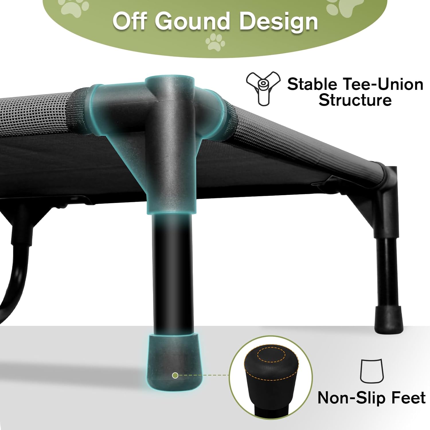 Elevated Dog Bed 42 Inch - Breathable Raised Pet Bed for Large Dogs, Waterproof Dog Cot Bed Easy to Assemble, Durable Portable Pet Cot with Non-Slip Feet, Black - Pet Explorer