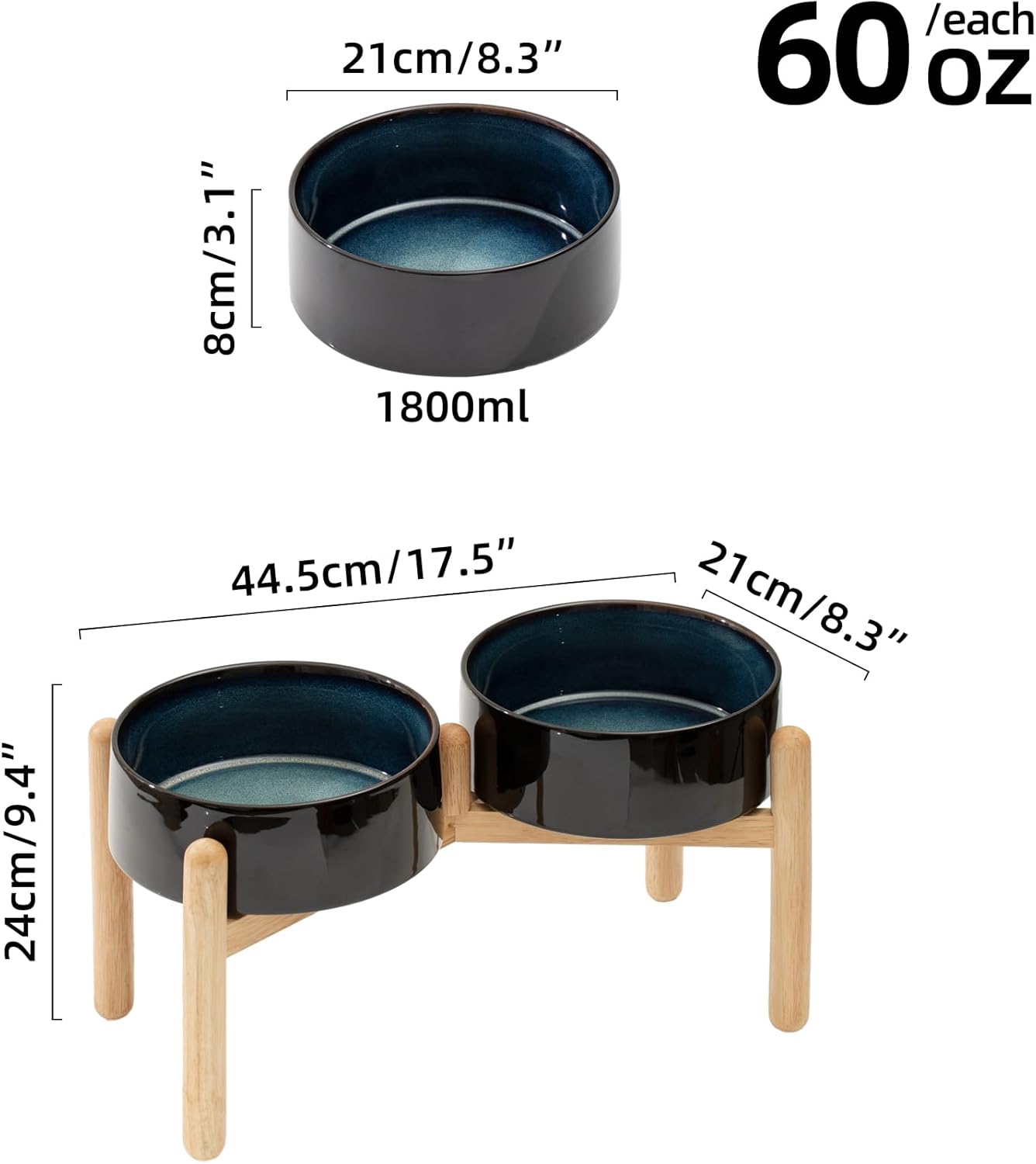 Ceramic 8.2inch Raised Dog Bowl with Stand for Large- Breed Dogs, Pet Food and Water Feeder (Double Bowl with Stand - Starry Sky) - Pet Explorer