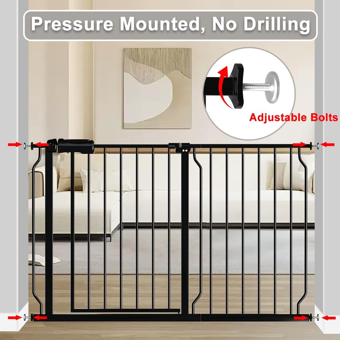 Fairy Baby Extra Wide Baby Gate 85.8-90.5 Inch Wide, Walk Through Pressure Mounted No Drill, Long and Large Tension Gate for Pet and Kids