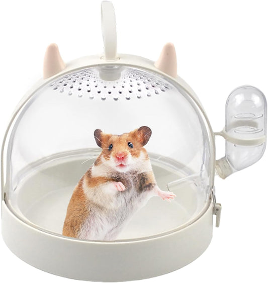 Hamster Portable Cage Travel Case,Hamster Carrying Cage High Permeability Guinea Pig Travel Cage with Water Bottle Travel Carrier for Gerbils Mice Guinea Pigs Sugar Glider(White) - Pet Explorer
