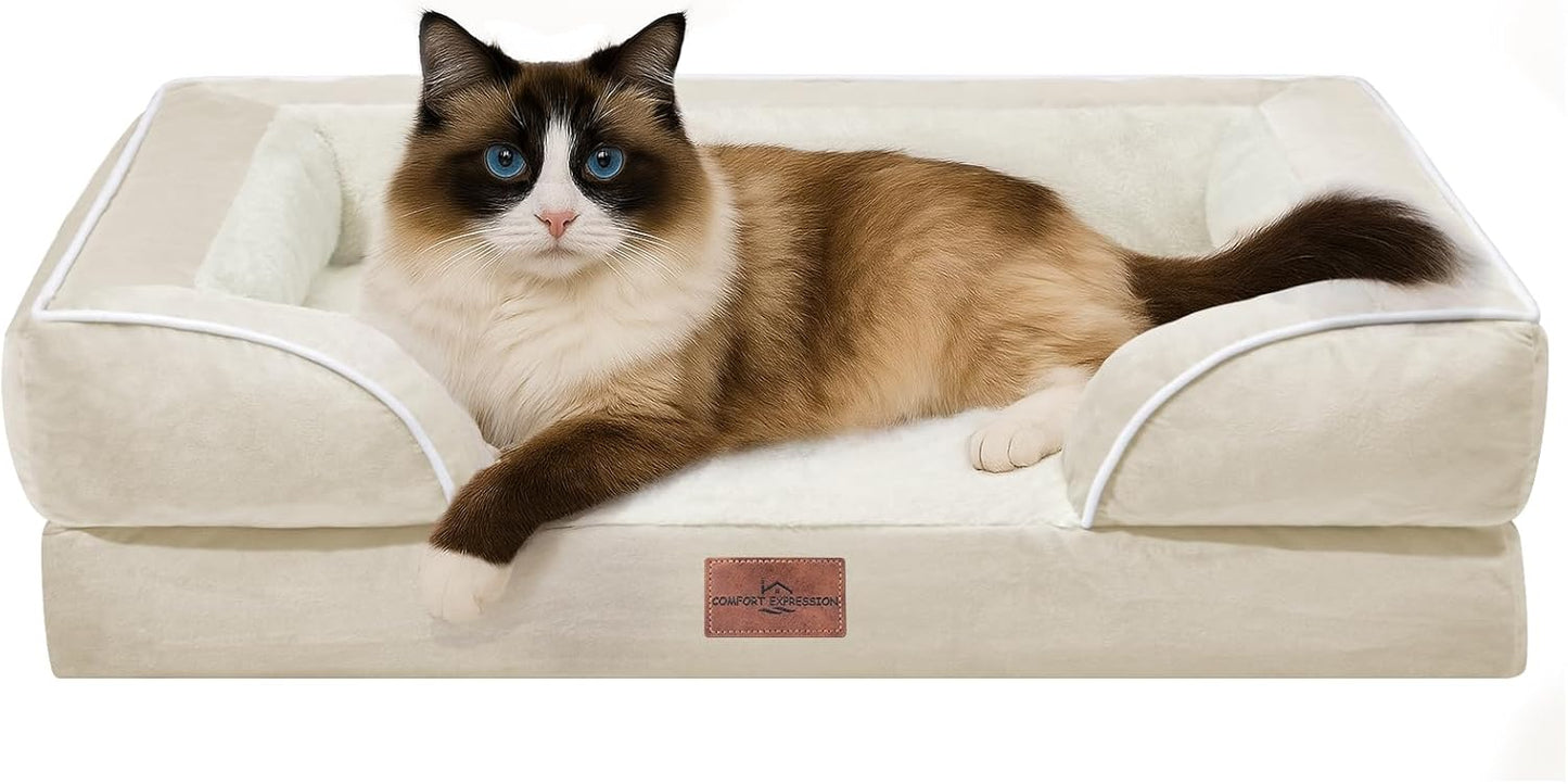 Comfort Expression Small Dog Beds Waterproof Cat Beds Orthopedic Foam Sofa Beds for Small Dogs Comfy Pet Bed with Washable Removable Cover & Non-Slip Bottom(XX-Small,Beige) - Pet Explorer