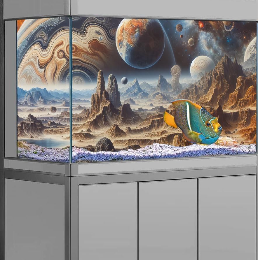 72X16IN Cosmic Spaceterrarium Background, Cool Parallel Space Themed Aquarium Reptile Habitat Background, Aquarium Background with 10EVA Double-Sided Tape - Pet Explorer