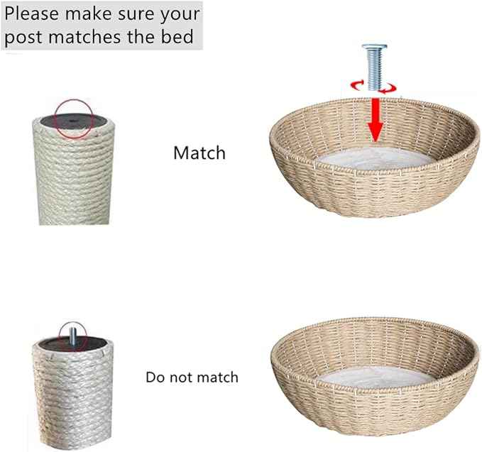 SHENGOCASE Cat Tower Tree Add ons Accessories Replacement Part Basket Bed, Handwoven Wicker Rattan Nest Bowl with Soft Cushion (1pc)