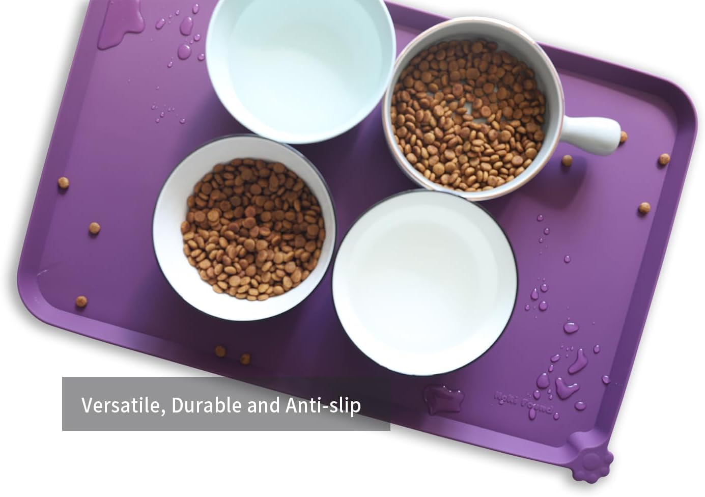 Hoki Found Silicone Pet Food Mats - Non Slip Dog Cat Bowl Placemats - Waterproof Dog Cat Food Mats for Carpet - Eggplant - Pet Explorer
