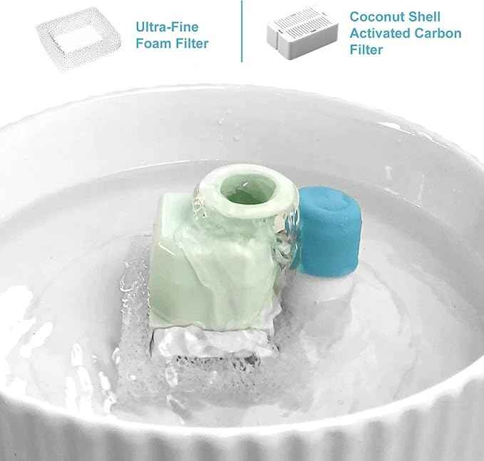 2.1L Ceramic Cat Water Fountain-for Cats and Dogs, 360 Ceramic Pet Fountain-70 Oz Large Water Capacity - Whisper-Quiet Water Flow-Great for Shy or Timid Pets - Fresh, Filtered Water (Blue)