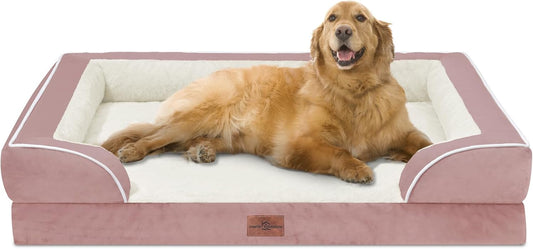 Comfort Expression Waterproof Orthopedic Foam Dog Beds Extra Large Dogs, XL Dog Bed with Bolster, Washable Pet Sofa Couch with Removable Cover & Non-Slip Bottom(X-Large,Pink) - Pet Explorer