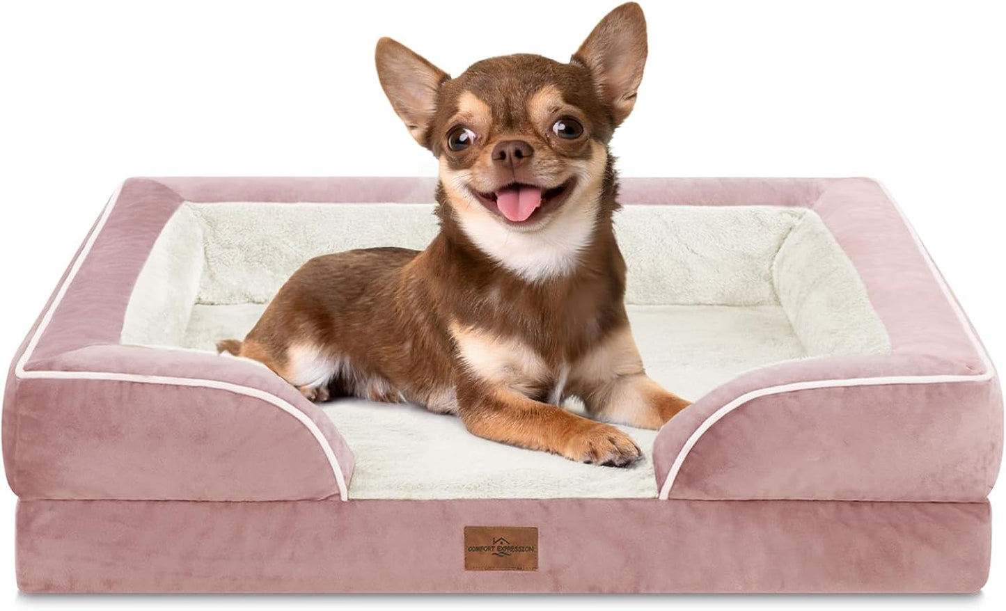 Comfort Expression Small Dog Beds Waterproof Orthopedic Foam Dog Sofa Beds for Small Dogs Comfy Pet Bed with Washable Removable Cover & Non-Slip Bottom(X-Small,Pink) - Pet Explorer