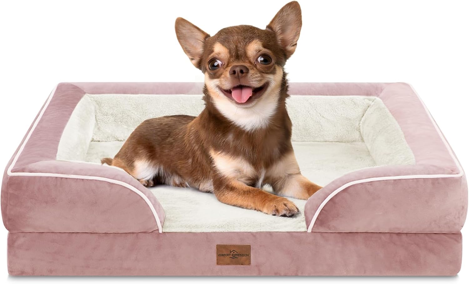 Comfort Expression Small Dog Beds Waterproof Orthopedic Foam Dog Sofa Beds for Small Dogs Comfy Pet Bed with Washable Removable Cover & Non-Slip Bottom(X-Small,Pink) - Pet Explorer