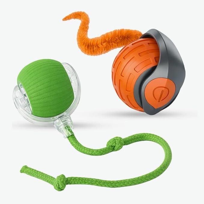 Interactive Cat Ball Toy – Smart Rolling Pet Ball with Obstacle Avoidance, USB Rechargeable, Cord Tail Design – Fun Enrichment Toy for Indoor Cats & Small Dogs (Orange + Green)