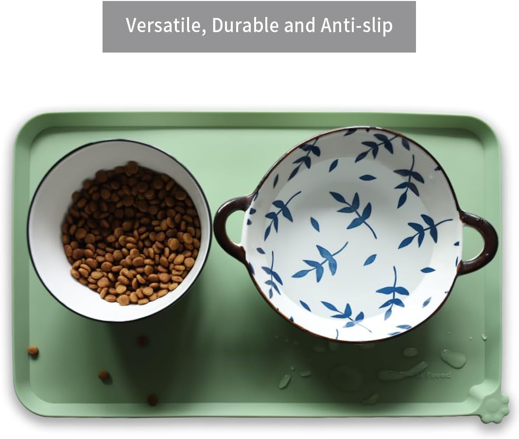 Hoki Found Silicone Non Slip Pet Food Mats - Bowl Placemat for Dogs Cats - Waterproof for Carpet - Jade - Pet Explorer