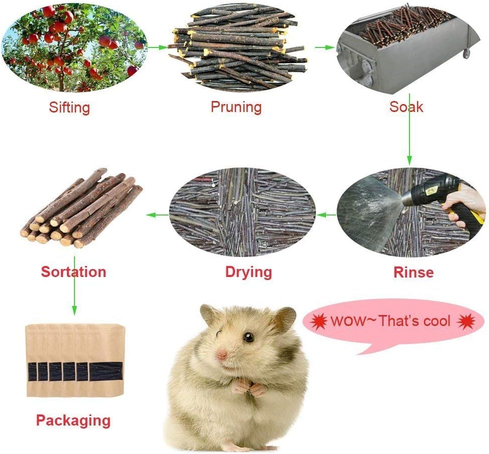 250g Apple Sticks Small Animals Molar Wood Treats Toys for Rabbits Chinchillas Guinea Pig Hamster Gerbil Parrot Bunny and Small Animals Chew Stick Toys Treats