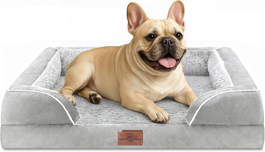 Comfort Expression Small Dog Beds Waterproof Orthopedic Foam Dog Sofa Beds for Medium Dogs Comfy Pet Bed with Washable Removable Cover & Non-Slip Bottom(Small,Grey White) - Pet Explorer