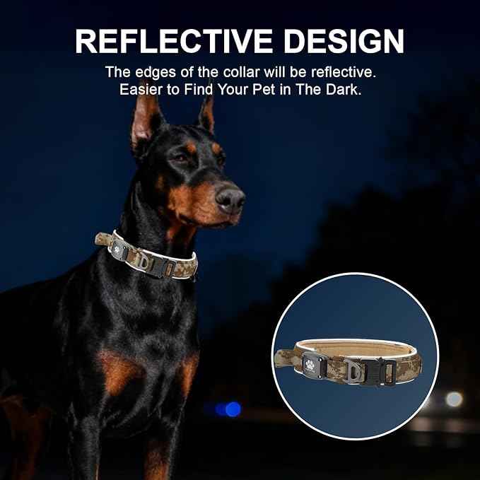 2026 Upgrade Dog Collar with IPX8 Waterproof AirTag Holder,Military Tactical Handle and Ultra-Durable Metal Buckle/Night Reflective,GPS Collar for Medium to Large Dogs (Camouflage Khaki/L)