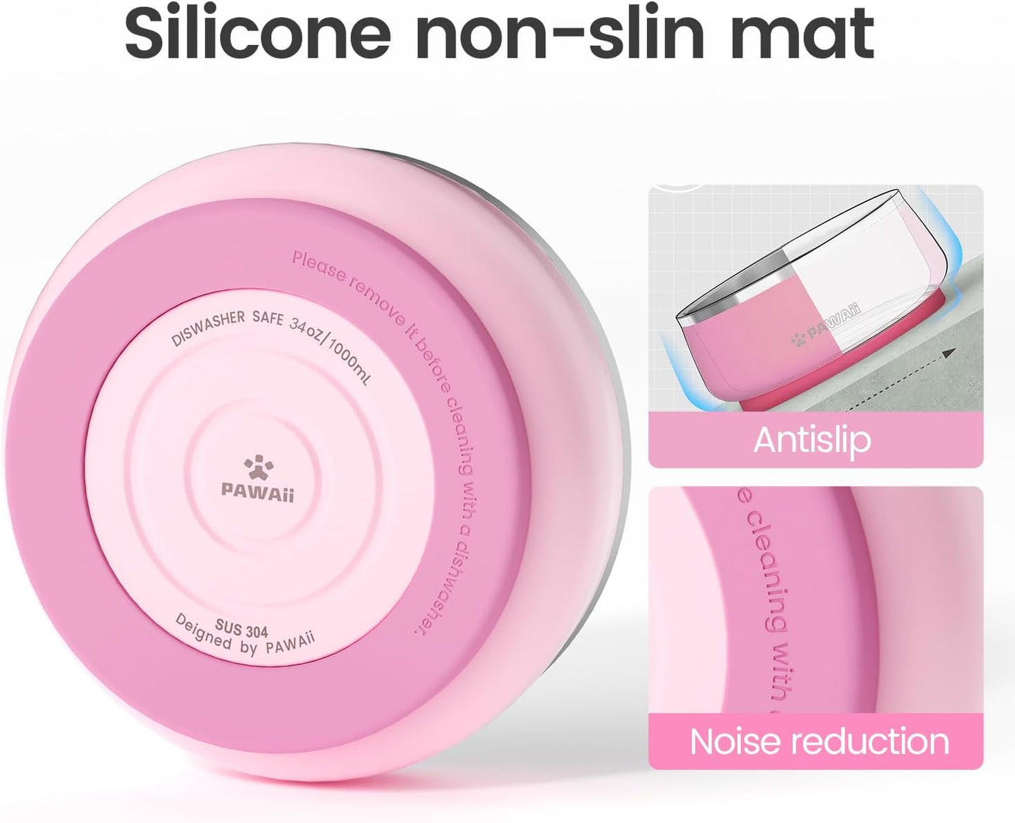 Pawaii Stainless Steel Dog Bowl with Non-Slip Rubber Base & Double Wall Insulation - Durable Design | Includes ID Tag | Dishwasher Safe Food & Water Bowl for All Dogs (34oz) - Pet Explorer