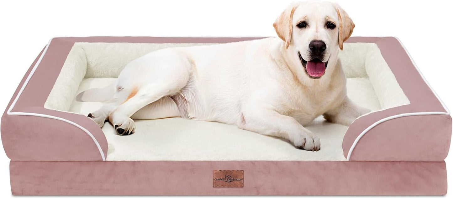 Comfort Expression Waterproof Orthopedic Dog Beds Jumbo Breed, Extra Large Dog Beds, PV Washable Pet Sofa Couch with Removable Cover & Non-Slip Bottom(Pink) - Pet Explorer