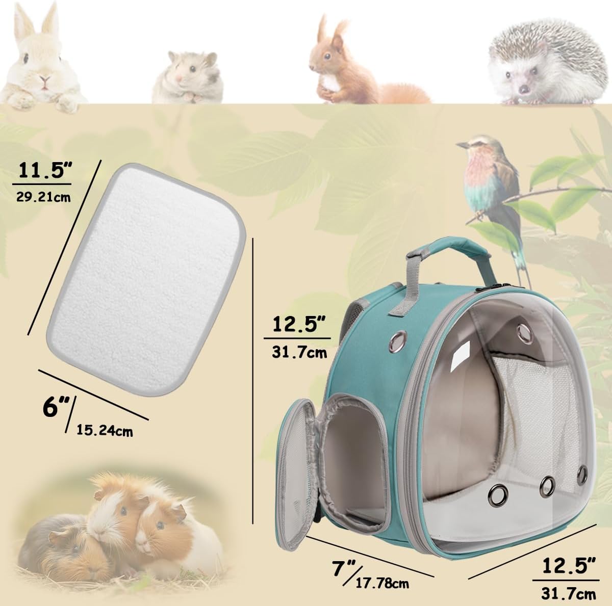 Hamster Backpack Carrier, Bearded Dragon Carrier Backpack with Clear Bubble Window,Small Animal Travel Backpack for Sugar Glider Hedgehog Rat Parrot, Airline Approved (Blue, Backpack) - Pet Explorer