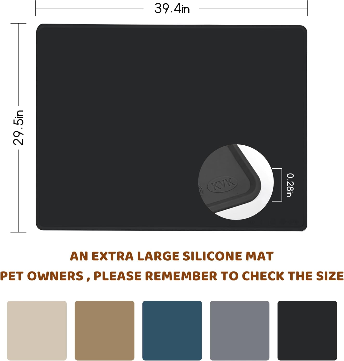 KVK Dog Food Mat, 39.4×29.5in Extra Large Silicone Pet Feeding Mat - Waterproof, Non - Slip, Chew - Resistant for Food & Water, Protect Floors (Charcoal) - Pet Explorer