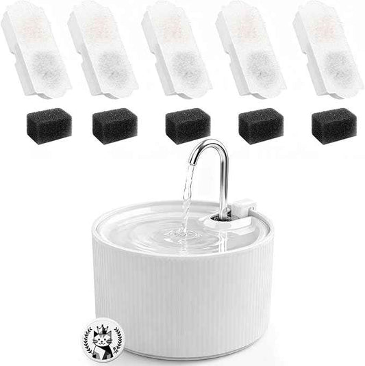 Ceramic Cat Water Fountain, 2.2L/74oz Cat Fountains for Drinking Indoor, Pet Water Fountain with Ultra-Quiet Pump