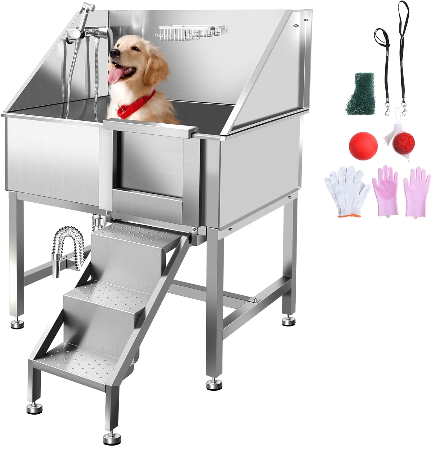 38 Inch Dog Bathing Station for Large Dogs, Stainless Steel Dog Pet Washing Station, Professional Dog Grooming Tub, Pet Wash Bath Station,Right Door - Pet Explorer
